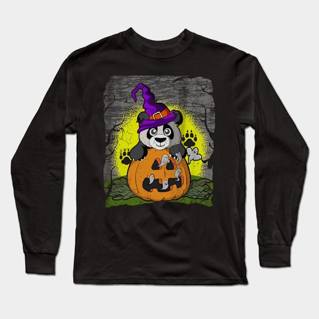 Halloween Panda Pumpkin Long Sleeve T-Shirt by E